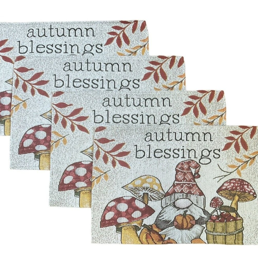 Gnome Placemats Fall Harvest Thanksgiving Autumn Blessings Theme Set of 4